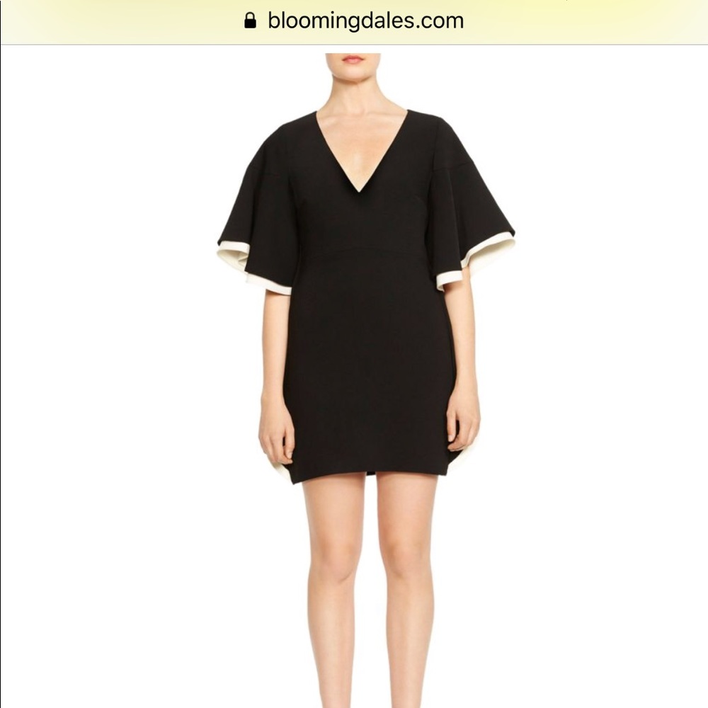 Halston Color blocked flutter-sleeve crepe dress